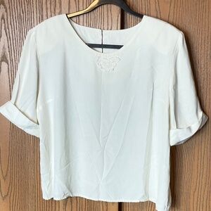 VINTAGE CITY LIGHTS 16P WOMENS TOP BLOUSE WHITE 1/4 SLEEVE EMBROIDERED ACCENT